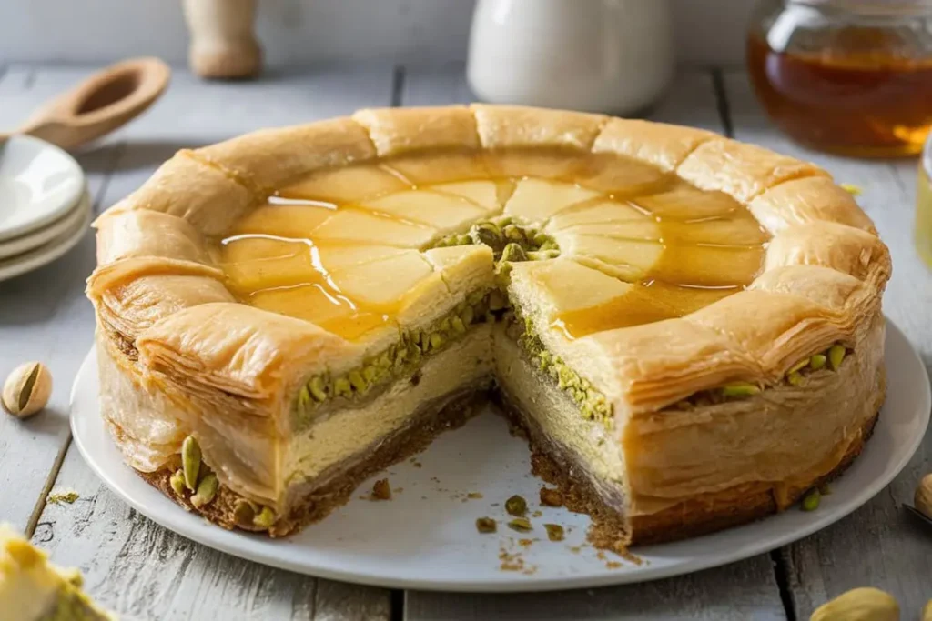 Honey Pistachio Baklava Cheesecake