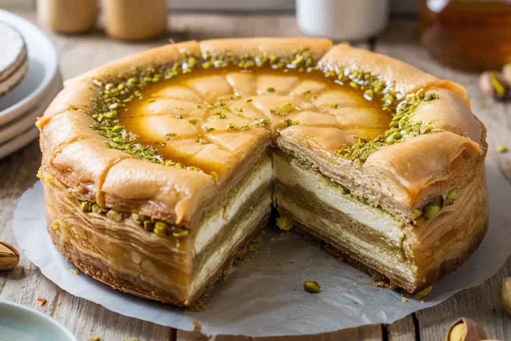 Honey Pistachio Baklava Cheesecake