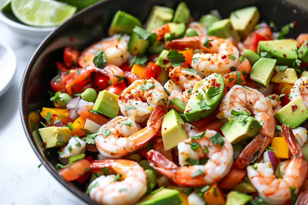 shrimp with avocado edamame
