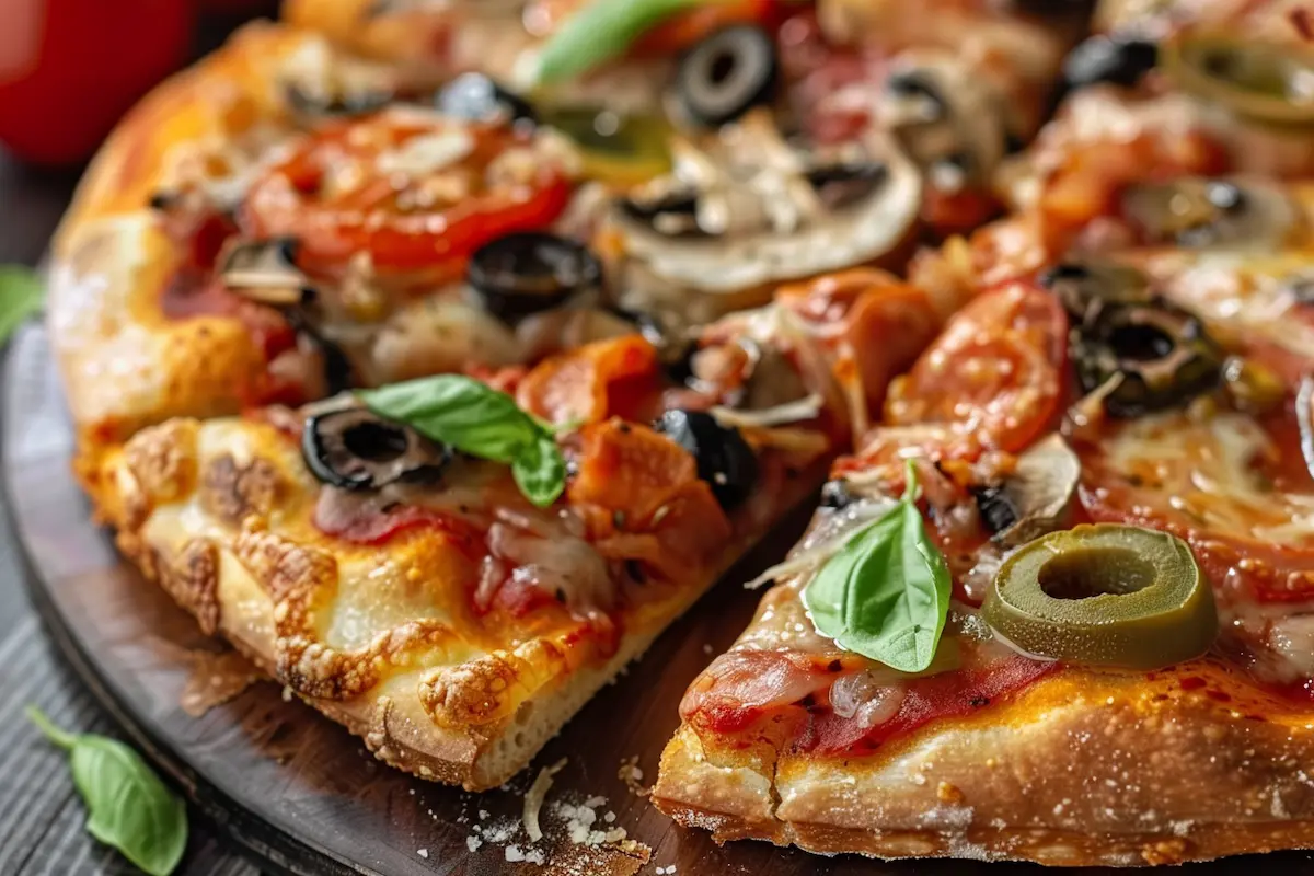 pizza quattro formaggi green olives and mushrooms